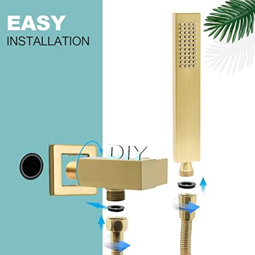 Enga Square Brushed Gold Brass Handheld Shower Head Set