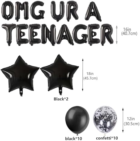 OMG UR A Teenager 13th Birthday Balloons Decorations Black for Boys