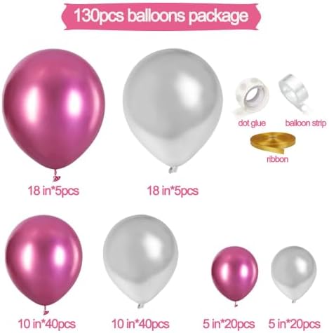 Hot Pink Silver Balloons Decorative Kit for Party Arch