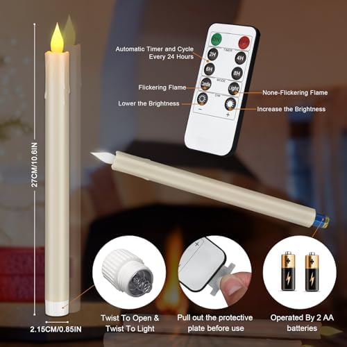 Wemarry Flameless Taper Candles 106 6 Pack with Remote Timer