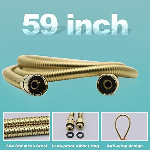 Enga Square Brushed Gold Brass Handheld Shower Head Set