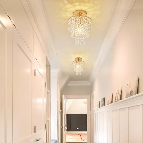 Modern Mini Crystal Chandelier 3-Tier Raindrops Design Gold Finish