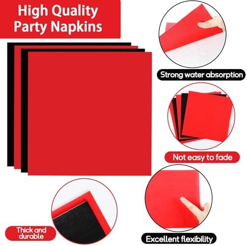 50 Guests Red and Black Party Plates and Napkins