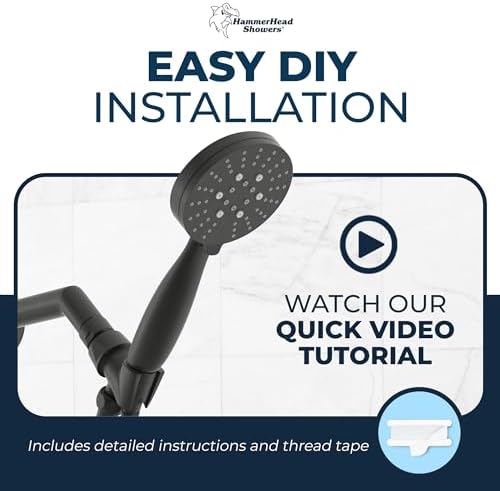 HammerHead Showers All Metal 3-Spray Handheld Shower Head with Long Hose and Holder - Matte Black