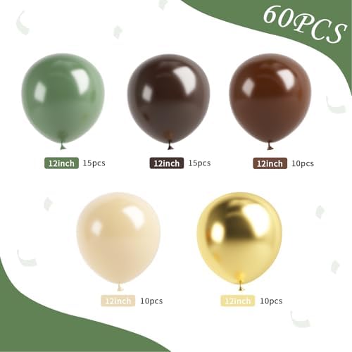 Green Gold Brown Balloons 60 Pcs 12 Inches Party Decor