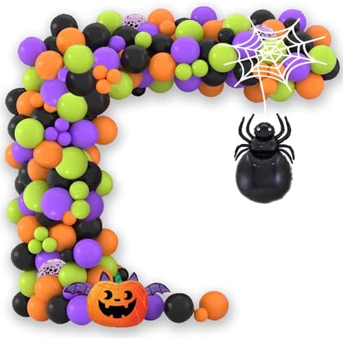 Halloween Balloon Garland Arch Kit - 140pcs Confetti and Foil Balloons with Spider Web Decorations