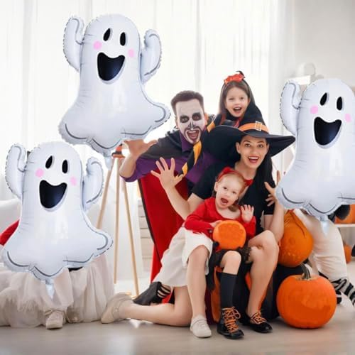 Halloween Balloons Set - 3 Spooky Balloons with Banner and Ribbons