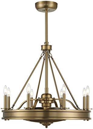 Savoy House Lyon Traditional Farmhouse Candle Fandelier Ceiling Fan with LED Lights 8-Light 32 H x 30 W Warm Brass
