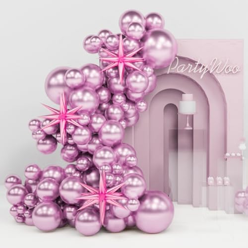 Partywoo Metallic Pink Balloons 110pcs Size Set