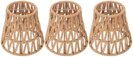 Set of 3 Bohemian Handwoven Rattan Lamp Shades for E14 Bulbs