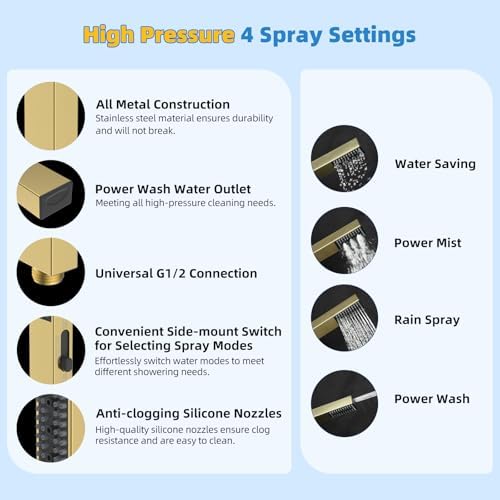 Hibbent All Metal Shower Head with Handheld Wand