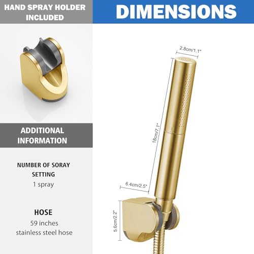 RUMOSE Brushed Gold Handheld Shower Head Set with 2 Spray Modes