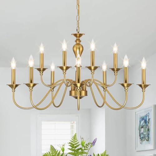 12 Light Gold Farmhouse Chandelier Dining Room Fixture