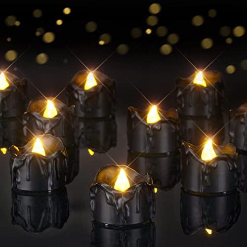 Homemory 24-Pack Flameless Black Candles Battery Operated Tea Lights for Halloween Decor