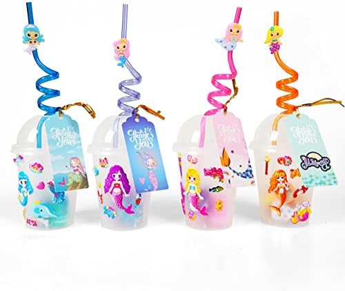MOVINPE Mermaid Party Favor Pack with Reusable Cups and Straws