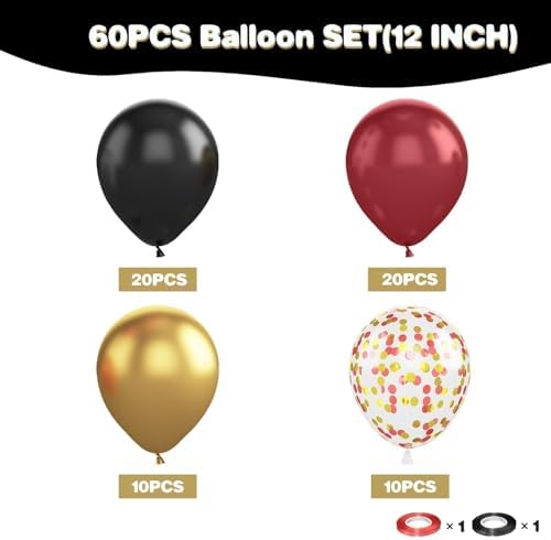 Black Red Gold Balloon Set 60 Pcs 12 Inches Decorations
