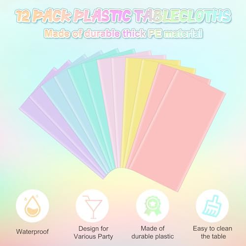 12Pcs 84 Inch Round Pastel Tablecloths Rainbow Mix Color