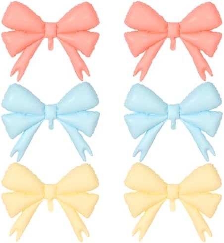 6 Pcs Large Pink Bow Foil Balloons for Birthday Party Decorations