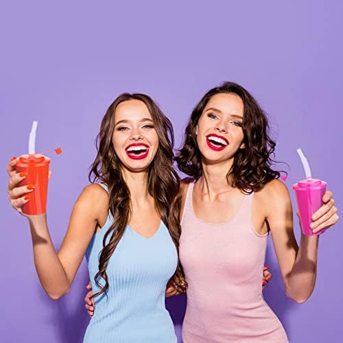 Zubebe 96 Pcs Neon Straws Cups 12 oz Reusable Party Supplies
