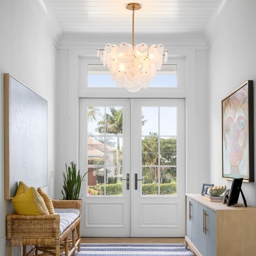 Modern 28 Inch Glass Chandelier for Bedroom and Living Room