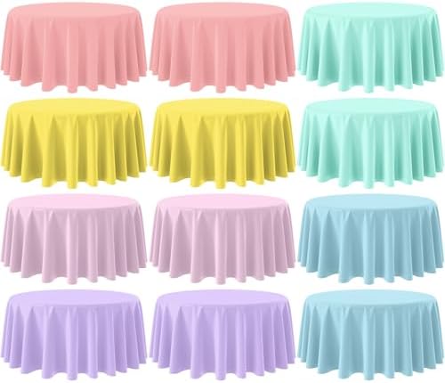 12Pcs 84 Inch Round Pastel Tablecloths Rainbow Mix Color