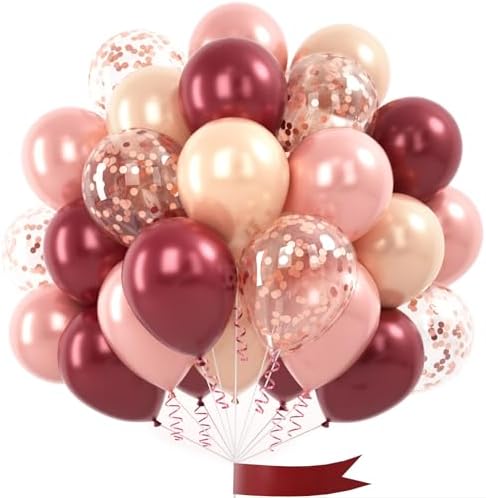 Burgundy Rose Gold Balloons 60 Pcs 12 Inches