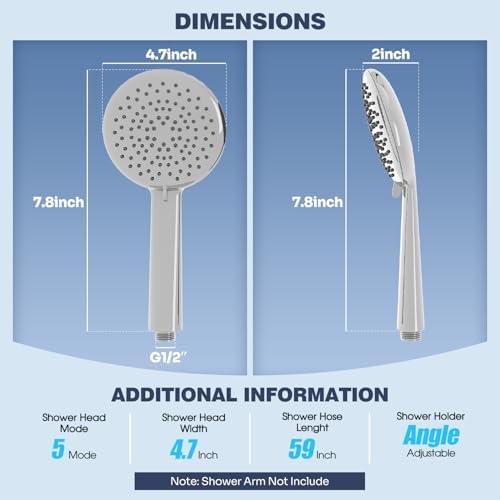 Gabrylly Handheld Shower Head with 5 Settings and 59 Inch Hose