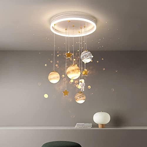Modern LED Chandelier Glass Ball Flush Mount Ceiling Light for Kids Room Study Bedroom Planet Astronaut Decor