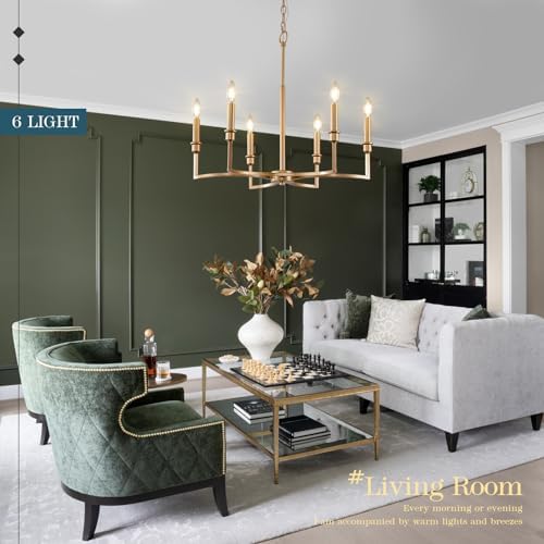 CaraLuxe 6 Light Gold Chandelier Dining Room Fixture 26in