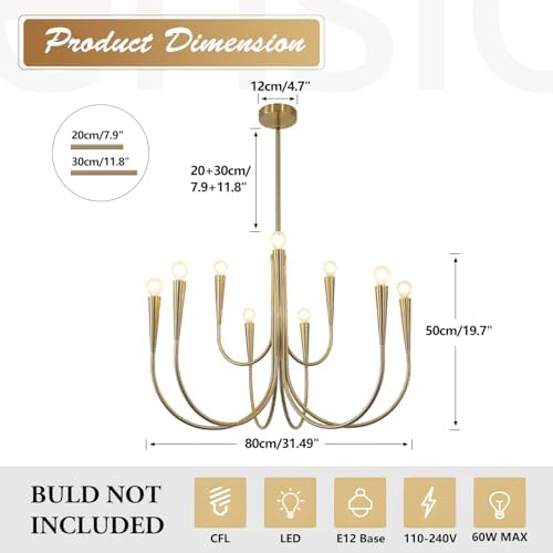 Magiroz 9 Light Gold Candle Chandelier Pendant Light