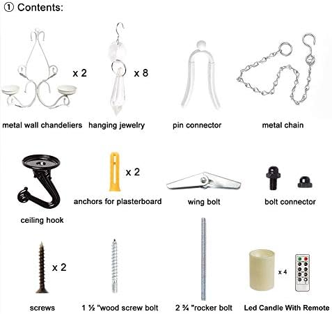 Flameless Candles Chandelier 4 Light Waterproof Crystal Metal Wall Sconces with Remote Control and Timer