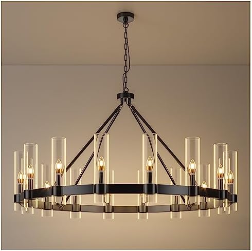 48 Inch Black Wagon Wheel Chandelier with 16 Lights