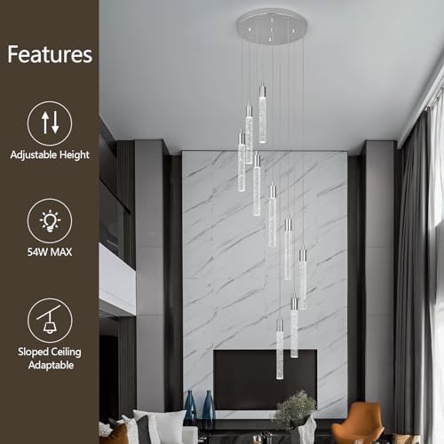 LED 9 Light Chrome Crystal Chandelier Dimmable 54W