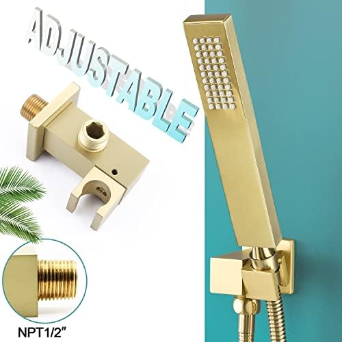Enga Square Brushed Gold Brass Handheld Shower Head Set