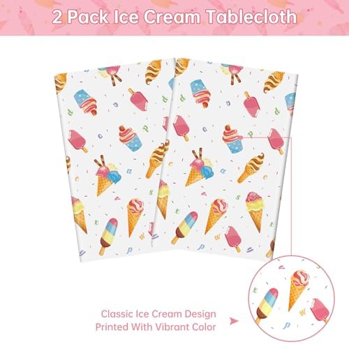 Ice Cream Themed Tablecloth 2 Pcs for Birthday Party