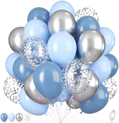 Dusty Blue Silver Balloons 55Pcs Party Decor
