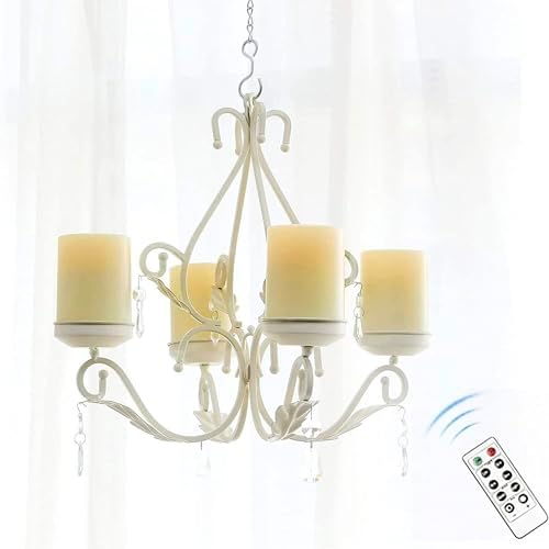 Flameless Candles Chandelier 4 Light Waterproof Crystal Metal Wall Sconces with Remote Control and Timer
