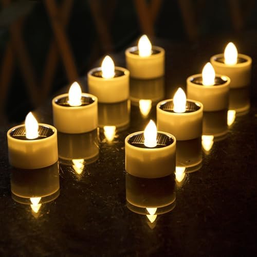 Solar Tea Lights Outdoor Waterproof 8pcs Rechargeable Dusk to Dawn Flameless LED Votive Candles for Garden Patio Decor