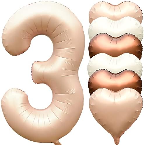 Jonhamwelbor 40 inch Number 3 Balloon with Heart for 3rd Birthday Decor