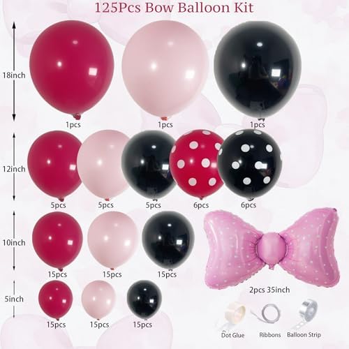 125PCS Pink Bow Balloon Arch Garland Kit for Birthday and Baby Shower Decorations