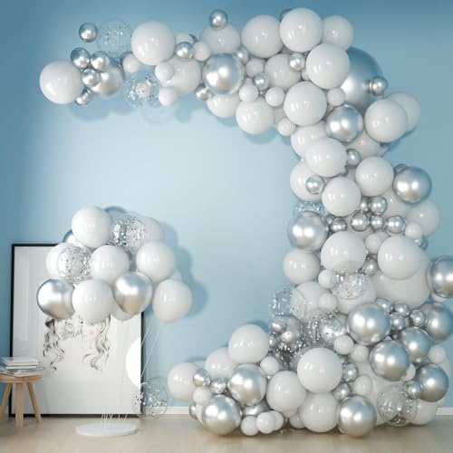 White and Silver Balloons Garland Arch Kit for Parties