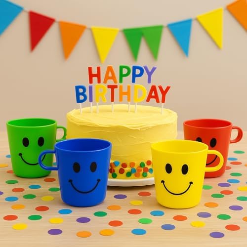 4 Pack Plastic Smiley Face Mug Cups BPA Free
