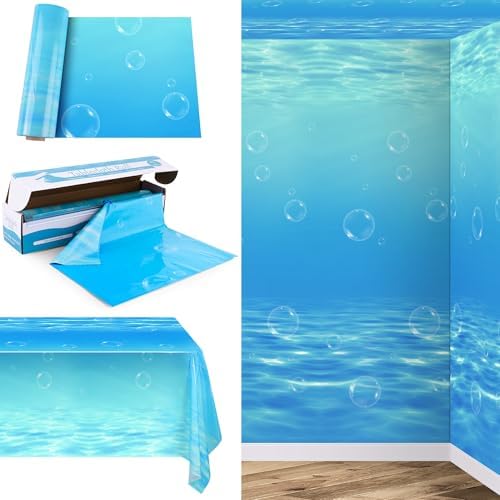 54 Inch Ocean Waves Plastic Tablecloth Roll for Pool Party Decor