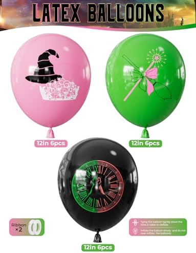 Wicked Balloons Set 12 Inch Pink Green Black with Witch Prints