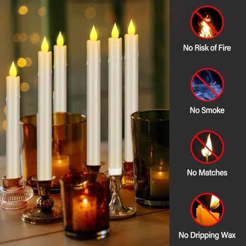 Wemarry Flameless Taper Candles 106 6 Pack with Remote Timer