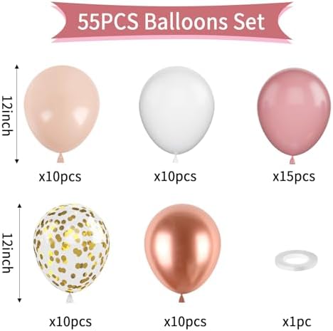 Dusty Pink Balloons Set 55Pcs 12 Inch Party Decorations