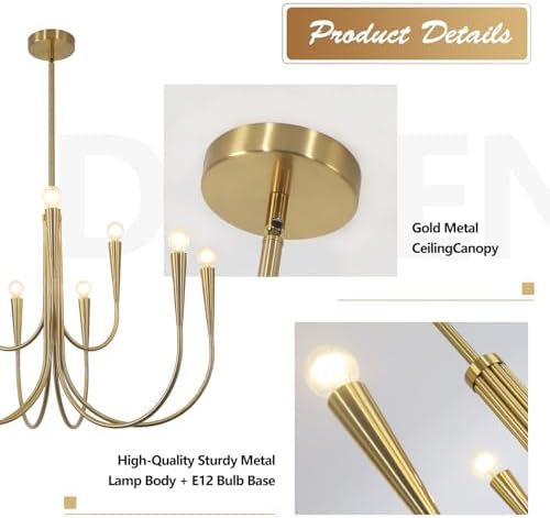 Magiroz 9 Light Gold Candle Chandelier Pendant Light