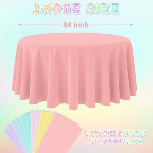 12Pcs 84 Inch Round Pastel Tablecloths Rainbow Mix Color