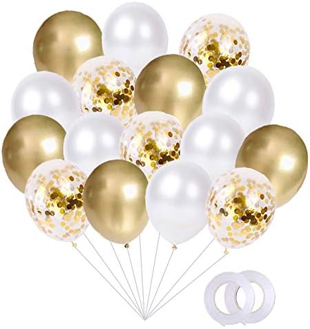Gold Pearl White Gold Confetti Balloons Set 60 Pack 12 Inch