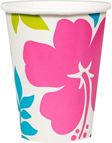 Amscan Hibiscus White Paper Cups - 9 oz Pack of 25